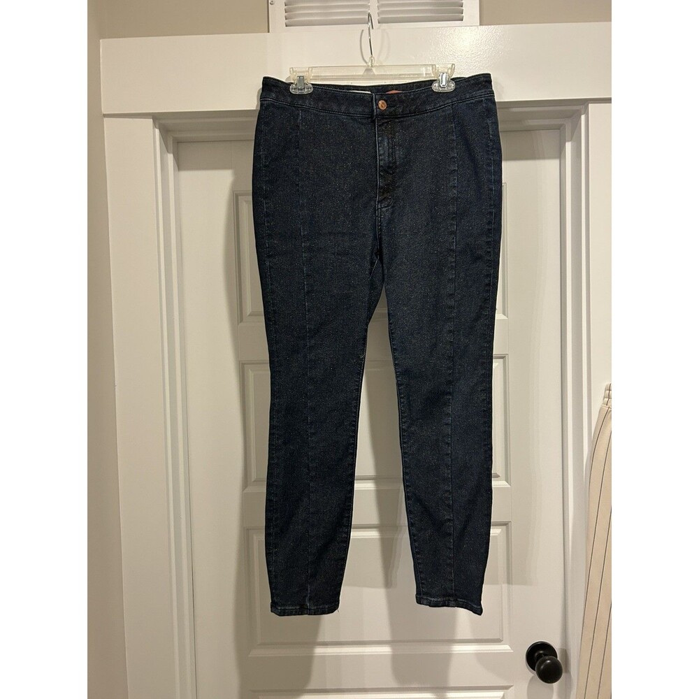 Anthropologie Pilcro High Rise Denim Legging Dark wash Metallic Shimmer Size 32